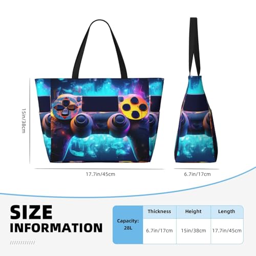 Neon Video Game Controller Large Capacity Travel Bag Lightweight Shopping Handbag Beach Tote Bags Casual Work Bag4