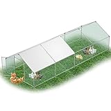 YRHome 3x8x2m Freilaufgehege Hühnerstall mit Spitzdach Kleintierstall Hühnerhaus aus Verzinkter Stahl mit Sonnenschutzdach Hühnergehege mit Tür & Sicherheitsschloss Freigehege Hühnerkäfig Vogelkäfig