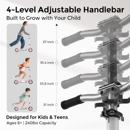 Image of WAYPLUS Kick Scooter for Ages 6+,Kid,Teens & Adults.8 Big Wheels,240lb
