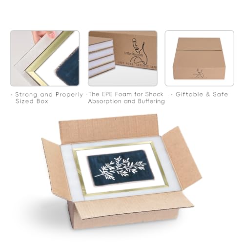 ArtbyHannah Framed Bathroom Wall Art Decor, 12x16 Inch 3D Navy Blue Tropical Leaf Pictures with Gold Frame & Torn Edge Floating Effect, Moisture Proof Prints Artwork for Bedroom Decor (2 Pack) by ArtbyHannah - Used condition - Image 6