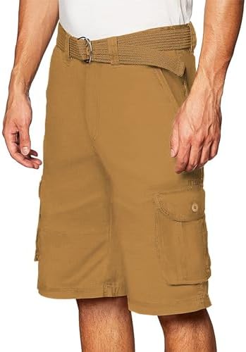 Southpole Men's Multi Pocket Ripstop Cargo Shorts with Belt, Inseam 12