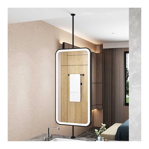 Rectangular Ceiling Mirror Hanging Metal Frame LED Lighting Bathroom Mirror, Floating Bathroom Square Vanity Mirror, for Home Or Hotel(Black,50x80cm)