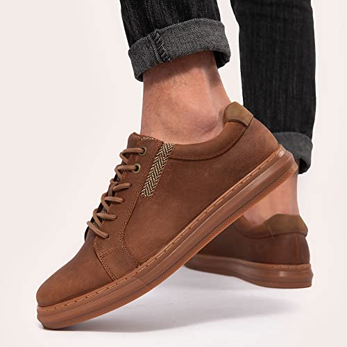 Suede Men's Brown Leather Casual Oxford Sneaker Walking Shoes - Premium Quality Trendy Design And Comfort For Effortless Everyday Fashion And Durability For Men Size 13 #TOP5