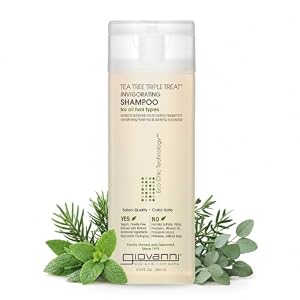 GIOVANNI Tea Tree Triple Treat Invigorating Shampoo - Cooling Peppermint, Eucalyptus & Rosemary, Helps Strengthen & Rejuvenate Hair & Scalp, Salon Quality, Paraben Free, Tea Tree Shampoo - 8.5 oz