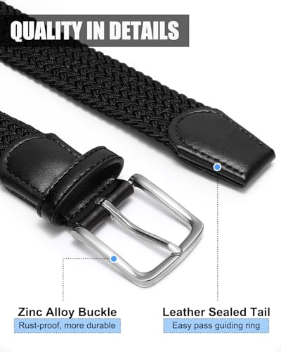 Image of BELTROAD 2 Pack Woven Braided Stretch Belt for Golf, Elastic Belts for Men, Casual Belt Men for Pants Jeans Shorts