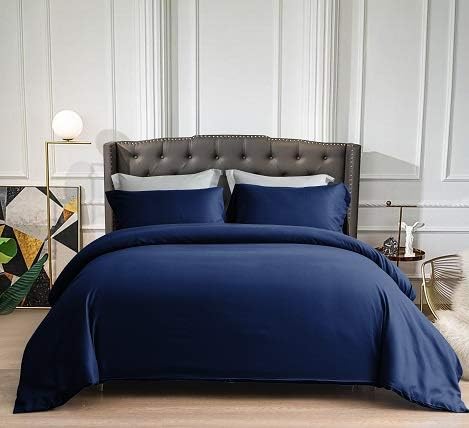 JÁCLER King Size 3 Piece Duvet Cover Set - Duvet Cover with 2 Pillow Shams -Extra Soft -Easy Fit -Breathable, Wrinkle Free, Fade, Stain Resistant, - Zipper Closure - Navy