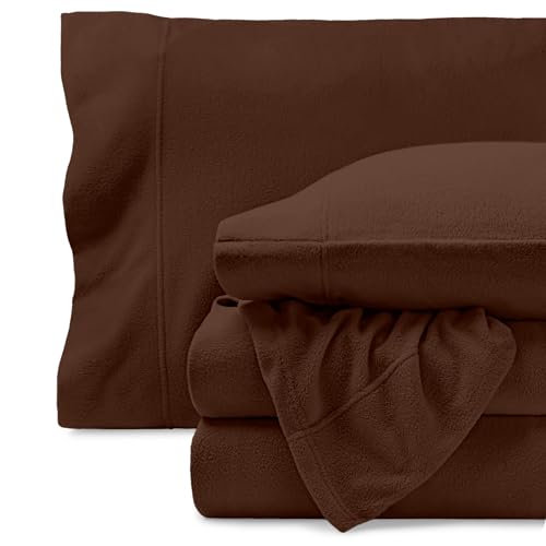 Image of Bare Home Super Soft Fleece Sheet Set (Twin XL, Cocoa) | Extra Plush Polar Fleece, No-Pilling Bed Sheets, All-Season, Cozy Warmth, Deep Pockets 6 to 15 Inches
