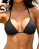 Tempt Me Women's Black Triangle Bikini Top String Bathing Suit Push Up Halter Swim Top Only M