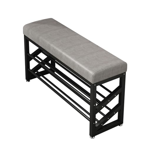 Banc à chaussures double couche gris de 80 cm avec assise rembourrée confortable