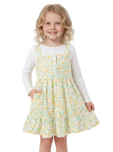 Hotfiary Girls Floral Summer Dress Sleeveless Button Midi Dresses Casual Beach Holiday Sundress with Pockets Little Girls Clothes 2-7 Years