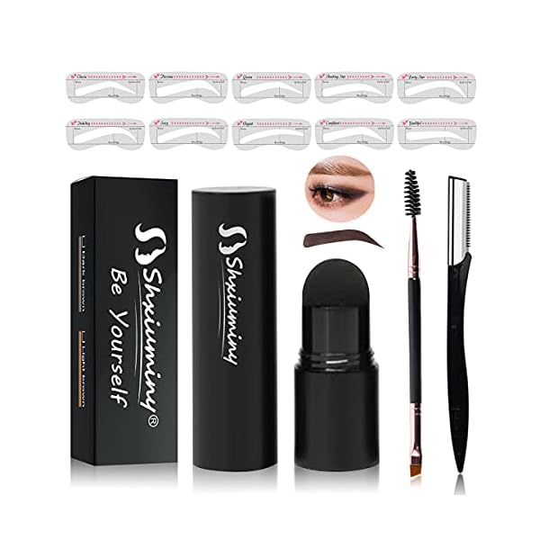 Shxiuminy 13PCS Eyebrow Stamp Stencil Kit, Brow Definer Powder Stamp Professional Eyebrow Powder Stamp Makeup Eyebrow Definer 10 Styles Stencil 1 Eyebrow Pen Brushes 1Eyebrow Trimmer (B)