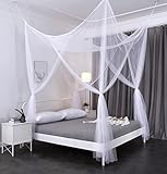 Octorose ® 4 Poster Bed Canopy Netting Functional Mosquito Net Full Queen King (White)