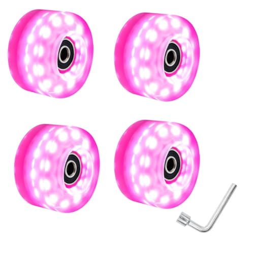 Osmond 4 Ruote Patins 58mm X 32mm Luminous Quad Roller Skate con Chiave Patins con Ruote da Skateboard Outdoor High Flash Six Light Double Row Pattini A Rotelle Rosa