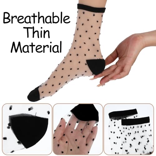 5 Pairs Sheer Socks, Black Mesh Ankle Socks, Ultra-Thin See Through Socks, Checkered Dot Striped Plaid Ankle, Thin Fishnet See Through Socks, Summer Casual Crew Socks3