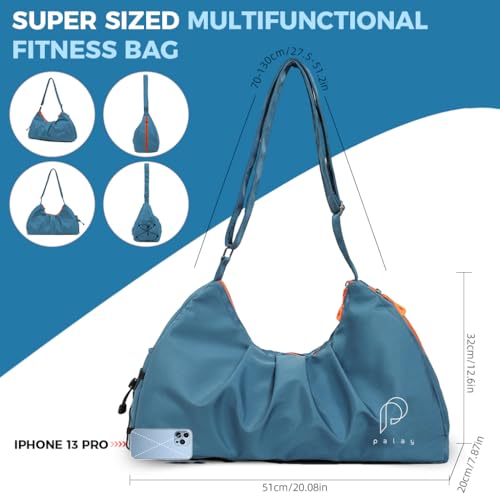 Image of PALAY Women Gym Bag Nylon Duffle Bag with Shoe Compartment Multifunctional Waterproof Travel Shoulder Bags with Adjustable Shoulder Strap