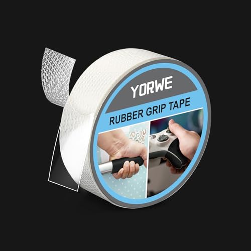 Yorwe Rubber Grip Tape Ultra-Thin Strong Adhesive Anti-Slip Waterproof Heat Resistant Wear-Resistant Cushion Pad Making Handles or Contact Surfaces Safer with Grip and Comfort (Clear 1In x 10Ft)