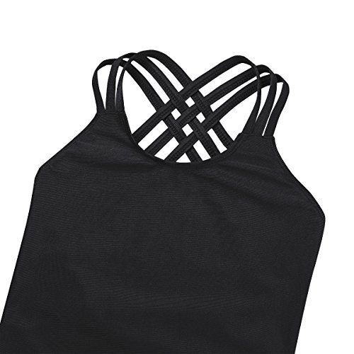 iiniim Girls Basic One Piece Cross Back Gymnastic Ballet Dance Leotard Unitard Bodysuit Athletic Biketard Black 9-10 - Thumbnail 5