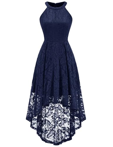 Image of Dressystar Women Halter Lace Wedding Guest Dress Hi-Lo Cocktail Party Bridesmaid Formal Dresses