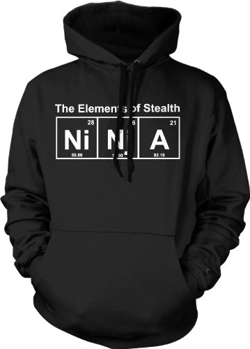 Ninja Element Sweater Funny Science Warrior Novelty Mens Graphic Nerdy Hoodie (Heather Black) - L