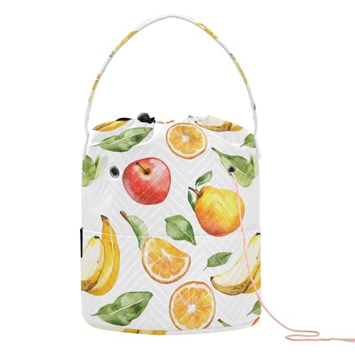 Yarn Storage Bag Small Crochet Bag Knitting Bag Organizer Apples Oranges Bananas Yarn Bags for Crocheting Basket