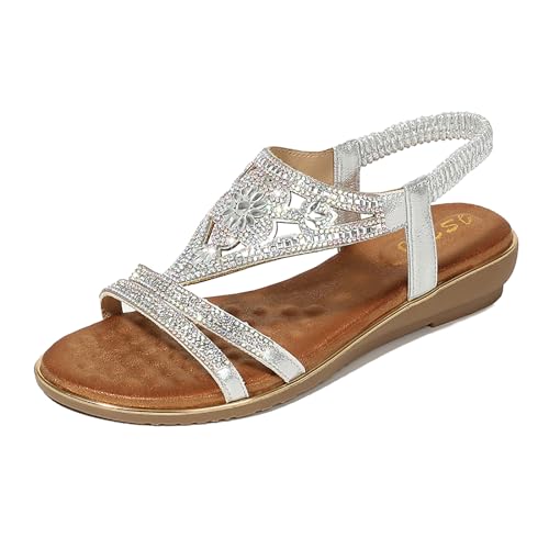 Sandales été femme avec perles nacrées et barre en T