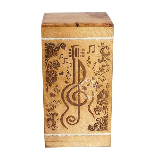 Image of Handcrafted Floral Engraved Wooden Urns for Human Ashes Adult Large - Cremation Urn for Ashes - Burial Urn for Columbarium - Funeral Urn Box (Music, 250 LB - Hardwood)