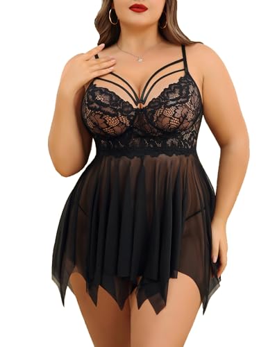 Avidlove Babydoll Lingerie for Women Strappy Nightdress Sexy Nightgowns Bridal Chemise Plus Size Lace Langeray L-4XL
