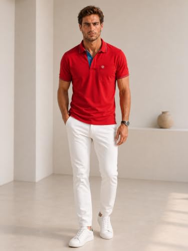 Image of Lux Cozi Men's T-Shirt with Chest Pocket | Polo T-Shirt for Man | Plain Casual Stylish | Half Sleeve| Cotton Blend Collar Polo T-Shirts for Men