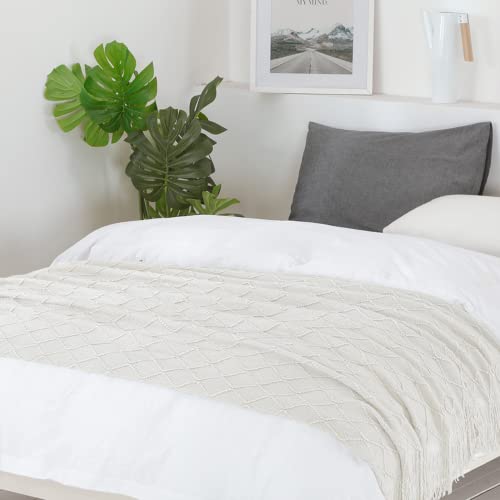 Bourina Throw Blanket Textured Solid Soft Sofa Couch Cover Decorative Knitted Blanket, 50" X 60" Beige #TOP3