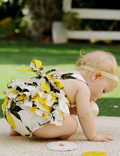 Princesasa Baby Girl's Clothes Yellow Lemon Floral Ruffles Summer Cake Smash Romper And Headband For Newborn Gifts,A6,13-24 Months(Size L) #TOP2