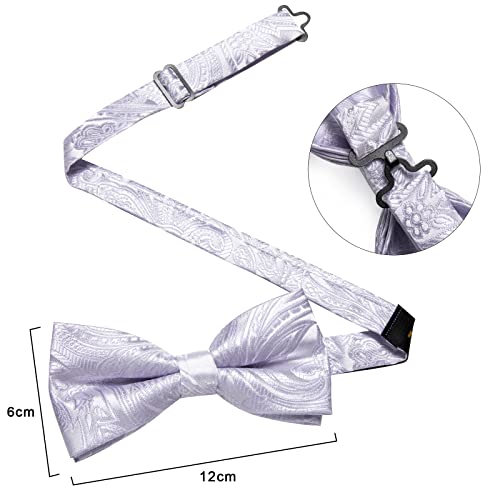 Image of DiBanGu Paisley Pre-Tied Bow Ties for Men Silk Adjustable Bowtie and Pocket Square Cufflinks for Wedding Party