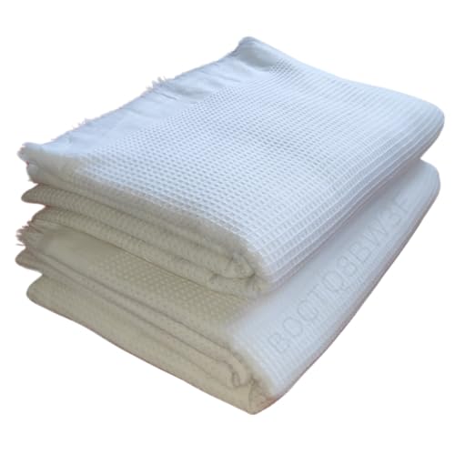 Image of LIMRA Premium Men's White Cotton Ihram Set for Hajj and Umrah | 2-Piece Quality Cloth | Free Size 46 inch X 92 inch - Divine Comfort! (Honeycomb)