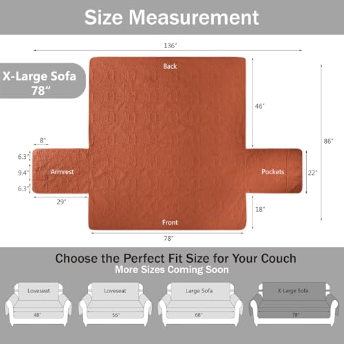 Image of Soft Quilted Couch Cover with Pockets for Extra-Large Sofa, Anti-Slip Sofa Covers Washable for 3 Cushion Pet Friendly, Oversized Sofa Cover Water-Repellent (X-Large Sofa 78 inch, Burnt Orange)