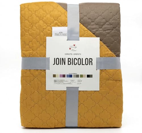 Riad Arredo Couette printanière bicolore d'été douce en microfibre – Couvre-lit matelassé léger double face, couleur unie (moutarde/taupe, 2 places – 250 x 250 cm)