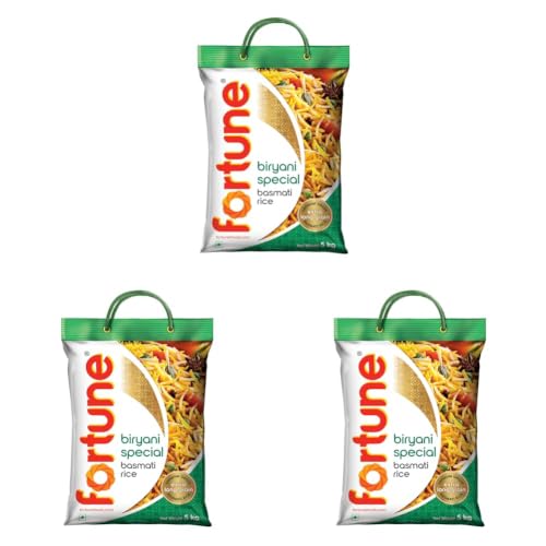 Image of FORTUNE Biryani Special Basmati Rice, 5 kg |Extra Long Grain Basmati rice (Up to 24 mm) | Ideal for Biryani (Pack of 3)