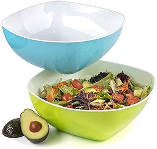 Maxi Nature Large Salad Bowl Set of 2 - Microwave, Dishwasher & Freezer Safe - Unbreakable & Lightweight Plastic Serving Bowls - Use for Ramen, Noodles, Soup, Pasta & More