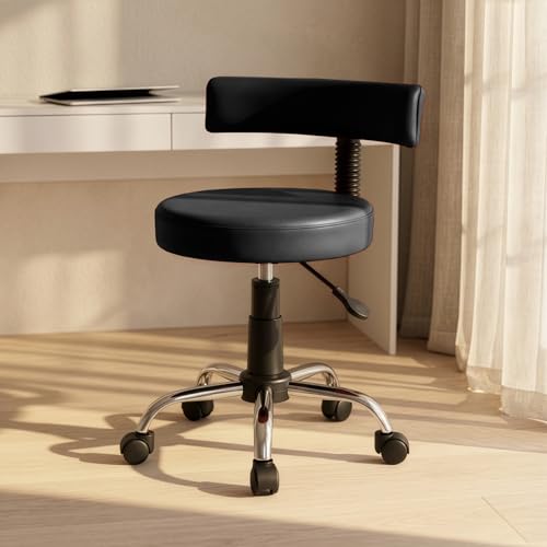 Image of DIYA Seating Chrome Rolling Study Flex Stool (1 Year Warranty) - Black | Lift & Swivel Adjustable Height Salon Flex Stool w / Foot Rest, Compact Seating for Home Office Shop Study Use -(44 inchx47 inchx83 inch)