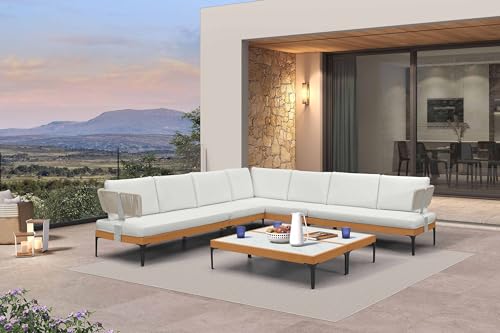 Image of PURPLE LEAF Patio Furniture Set Outdoor Sectional Sofa with Coffee Table Fade-Resistant Cushions Wicker L-Shaped 9 Pieces Aluminum Conversation Sets for Balcony Yard Garden Poolside, White