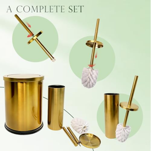 Set de 2 piezas basurero y cepillo baño dorado miniatura 6
