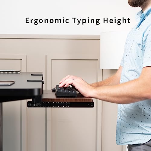 Image of VIVO Small Keyboard Tray, Under Desk Pull Out with Extra Sturdy C Clamp Mount System, 20 (26 Including Clamps) x 11 inch Slide-Out Platform Drawer, Dark Walnut Top, Black Frame, MOUNT-KB05ES-D | Keyboard Tray for Typing, Slide Out Platform, Extra Sturdy C-Clamp Mount System, Computer Drawer, Black Frame