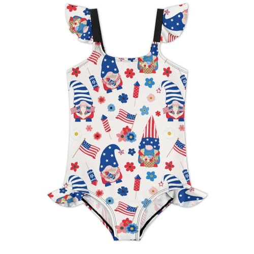 Image of Girls One Piece Swimsuit Cute Alpacas Hearts Stars Ruffles Swimwear Bathing Suits 3-12 Years