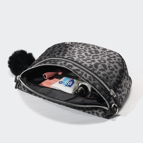 Image of Pander Crossbody Bum Bag for Women, Everyday Nylon Shoulder Bag with Pompom Keychain Wristlet Bag Charm, Adjustable Strap