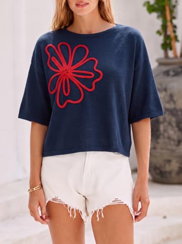 Image of Cicy Bell Womens Oversized Short Sleeve Sweaters Tops Knit Fall Pullovers