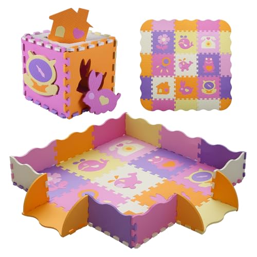 Image of Tamiplay Foam Play Mat for Kids，25Pcs Square Interlocking Puzzle Floor Mat，Baby Play Mat Floor Mat Foam Puzzle Playmat for Toddlers with Fence - 9 Different Animal