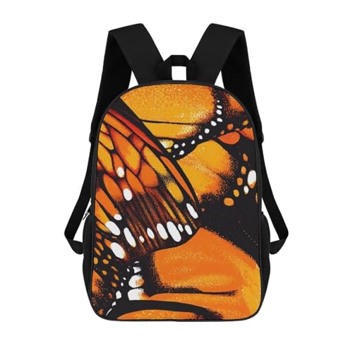 Monarch Butterfly Wings Travel Backpack 17 Inch Casual Daypack Shoulder Bag with Adjustable Shoulder Straps