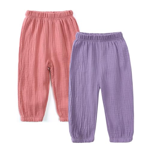 Image of GFQLONG Toddler Boy Girl Linen Pants,Boys Cotton Harem Pant Girls Gauze Muslin Loose Bloomers
