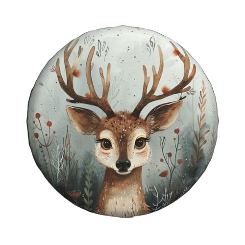 Image of Deer Spare Tire Cover Wheel Protectors Weatherproof Deer Pattern Wheel Covers Universal Fit for Trailer RV SUV Truck Camper Travel Trailers Accessories 14 Inch