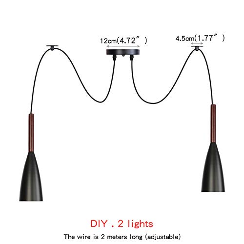 Lámparas Colgantes de Techo de Metal Negro Ajustable con 1 o 2 Luces 3