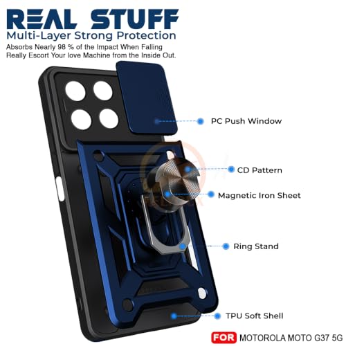 Image of Armor Bumper Back Cover Case for Motorola Moto G37 5G Rotating Camera Cover, Ring Holder & Kickstand | Heavy Duty & 360 Degree Protection Back Cover for Motorola Moto G37 5G (Blue)