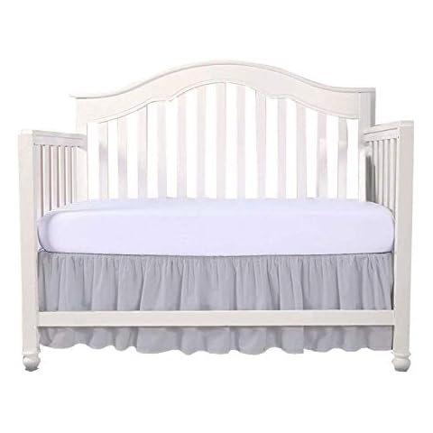 Crib Skirt Dust Ruffle, 100% Natural Cotton, Nursery Crib Toddler Bedding Skirt for Baby Boys or Girls,(Light Grey Solid - 28" x 52"/14" Drop) Cover